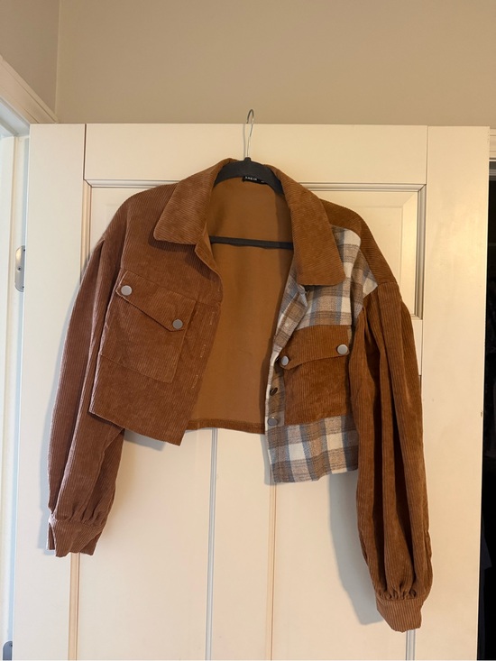 SHEIN Jackets & Blazers - Corduroy Plaid Panel Jacket